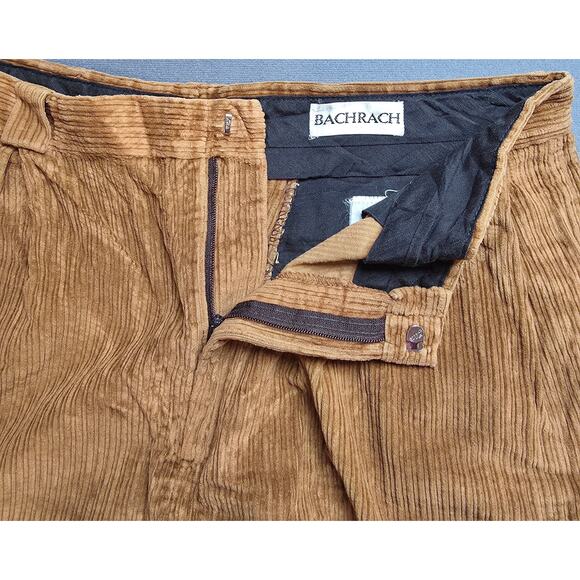 Vtg Bachrach Mens Pleated Corduroy Pants Trousers 33x29.5 Tapered Caramel Brown - Picture 3 of 10